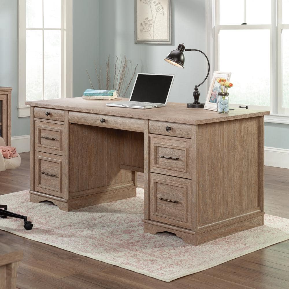 Brushed Oak Executive Desk with Drawers and Keyboard Tray
