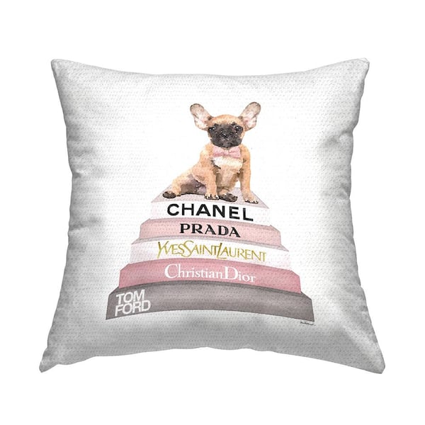 Stupell Industries Pink Fashion Books Puppy Pet Pink Square Outdoor Throw Pillow