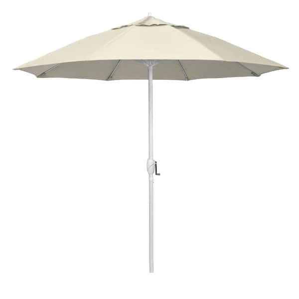 California Umbrella 9 ft. Matted White Aluminum Market Patio Umbrella Fiberglass Ribs and Auto Tilt in Antique Beige Olefin