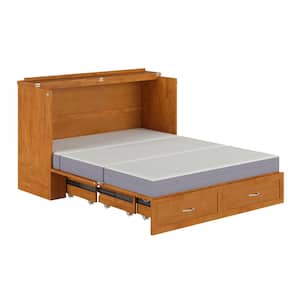 Hamilton Light Toffee Natural Bronze Solid Wood Frame Queen Murphy Bed Chest with Mattress, Storage and Built-in Charger