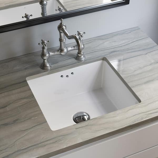 16 in. L x 14 in. W Rectangular Undermount Bathroom Sink with Overflow, Small Under Counter Vanity Sink in White Ceramic