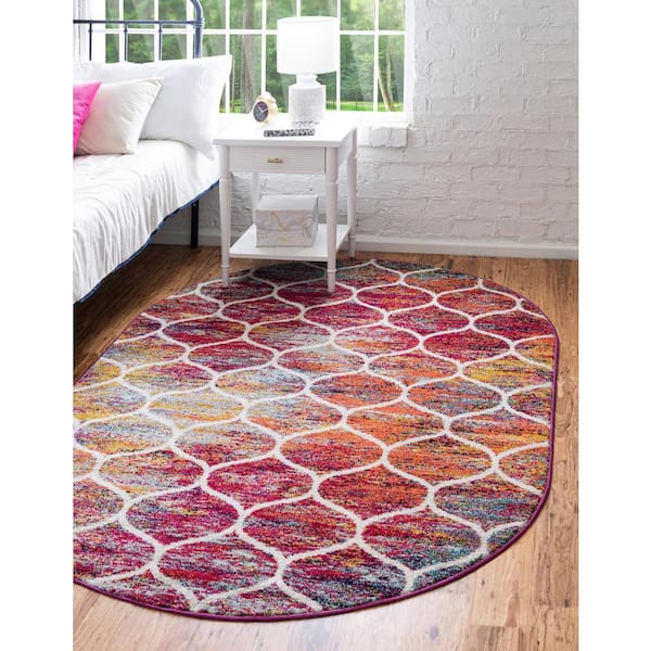 Trellis Frieze Rounded Multi 5 ft. x 8 ft. Area Rug