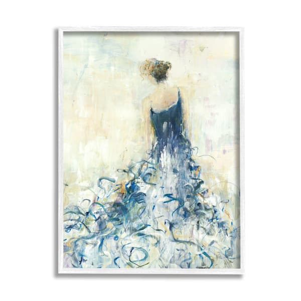 Stupell Industries "Women's Abstract Fashion Dress Busy Blue Curves" by Lisa Ridgers Framed Print Abstract Texturized Art 16 in. x 20 in.