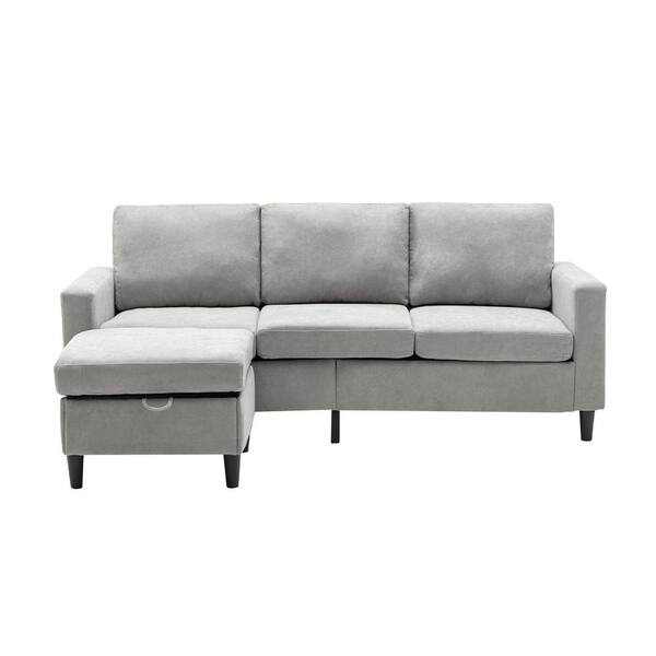 ATHMILE 77.9 in. Square Arm 2-piece L Shaped Polyester Sectional Sofa in Gray with Handy Side Pocket