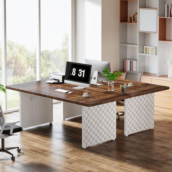 BYBLIGHT Capen 70.87 in. Rectangular White and Brown Engineered Wood Executive Desk Computer Desk for Home Office