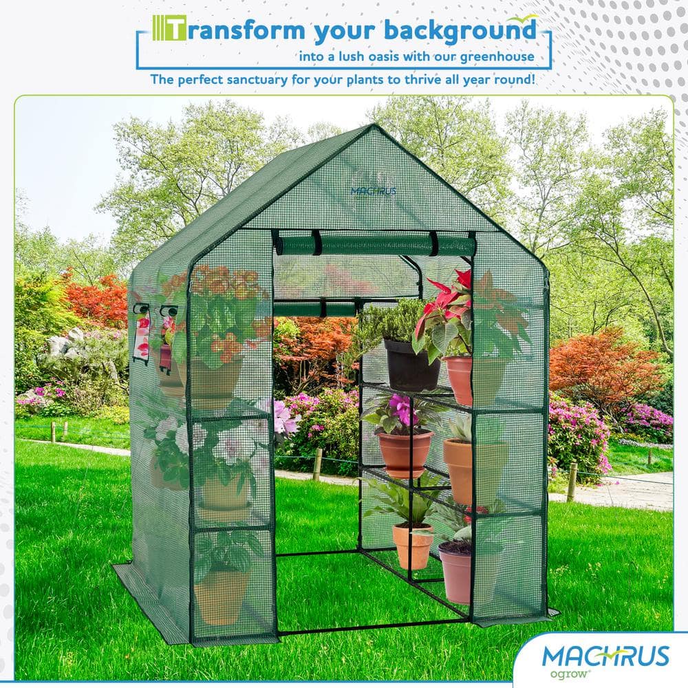 Green Walk-In Portable Greenhouse with 8 Shelves