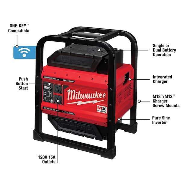 MX FUEL 3600-Watt/1800-Watt Push Start Battery Powered Generator, Core Drill, 2 XC Batteries & 2 Compact Batteries