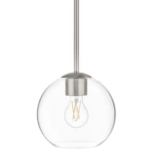 Vista Heights 1-Light Brushed Nickel Globe Pendant with Clear Glass