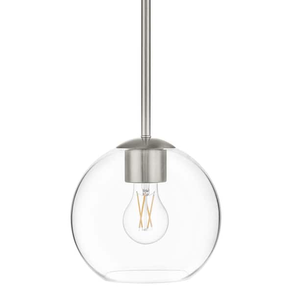 Home Decorators Collection Vista Heights 1-Light Brushed Nickel Globe Pendant with Clear Glass