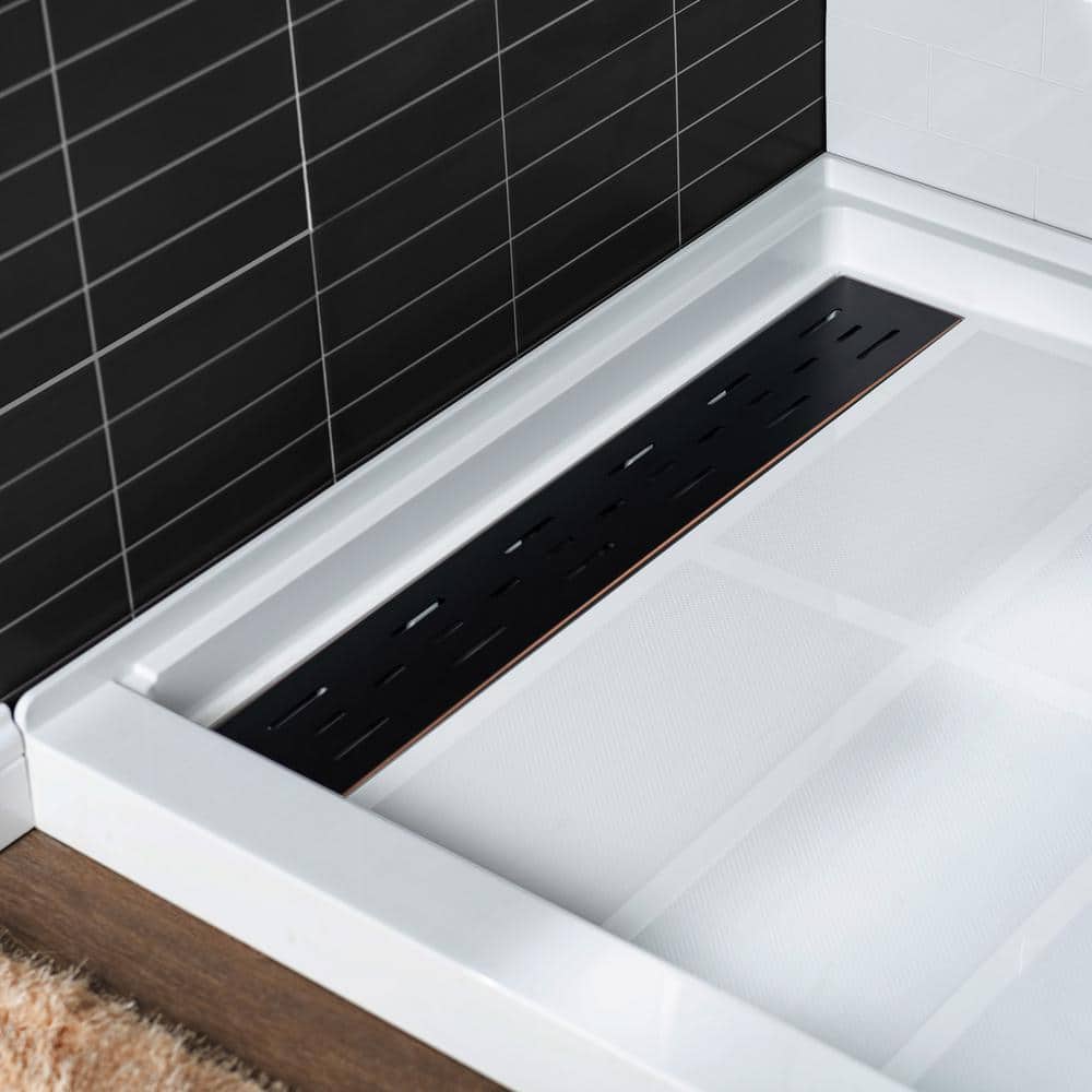 60" x 36" White Solid Surface Alcove Shower Pan Base with Left Drain