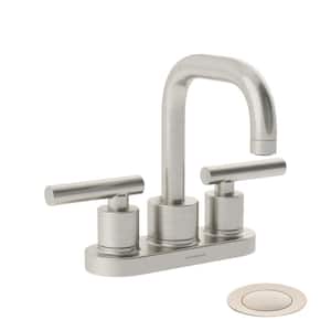 Dia 4 in. Centerset Two-Handle High Arc Bathroom Faucet with Push Pop Drain in Satin Nickel (1.0 GPM)