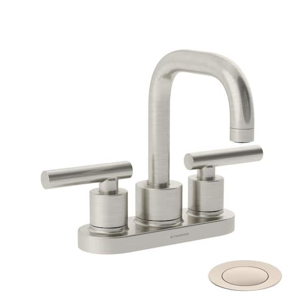 Symmons Dia 4 in. Centerset Two-Handle High Arc Bathroom Faucet with Push Pop Drain in Satin Nickel (1.0 GPM)