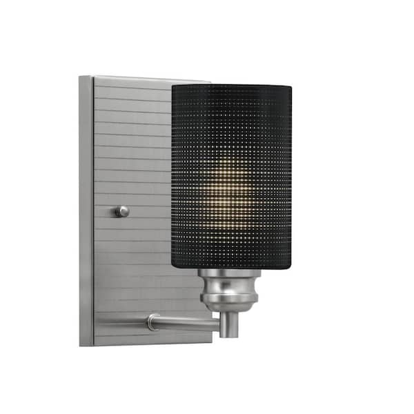 Unbranded Albany 1-Light Brushed Nickel 4 in. Wall Sconce with Black Matrix Glass Shade