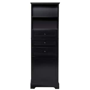 22 in. W x 10.03 in. D x 67.3 in. H Black Linen Cabinet with 3 Drawers, Adjustable Shelves, Painted Finish