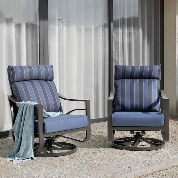 Jarvis 2-Piece Aluminum Swivel Outdoor Rocking Chairs with Blue Cushion