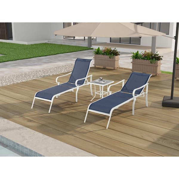 Unbranded 3-Pack Metal Frame Outdoor Patio Loungers with 5 Adjustable Backrests for Patio, Balcony, Pool Chair Sun Lounger, Black