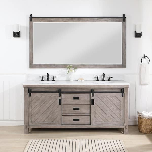 ROSWELL Cortes 72 in. W x 22 in. D x 33.9 in. H Double Sink Bath Vanity in Classical Grey with White Composite Counter Top
