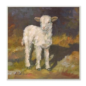 12 in. x 12 in. "Soft and Sweet Baby Lamb and Shadow Oil Painting" by Jerry Cable Wood Wall Art