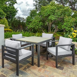 Lakeview Modern 5-Piece Aluminum Patio Dining Set with Grey Cushions (Outdoor Dining Table and Chair Bundle)