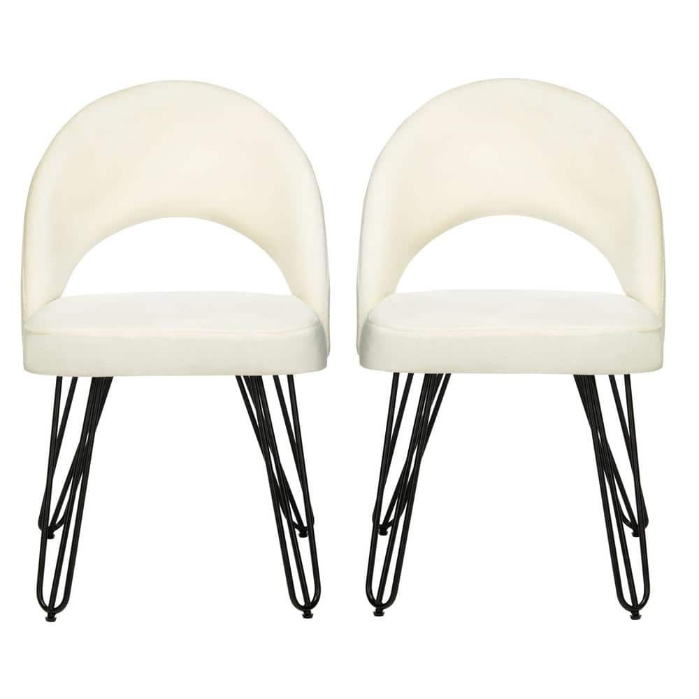 Jora Velvet Retro Dining Side Chair (Set of 2) - Cream/Matte Black - Safavieh