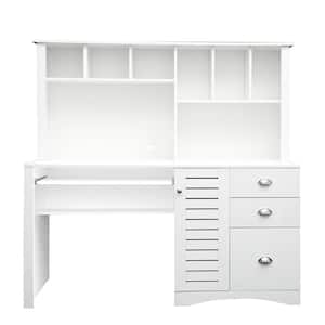 59.06 in. Rectangular White Home Office Computer Desk with Hutch
