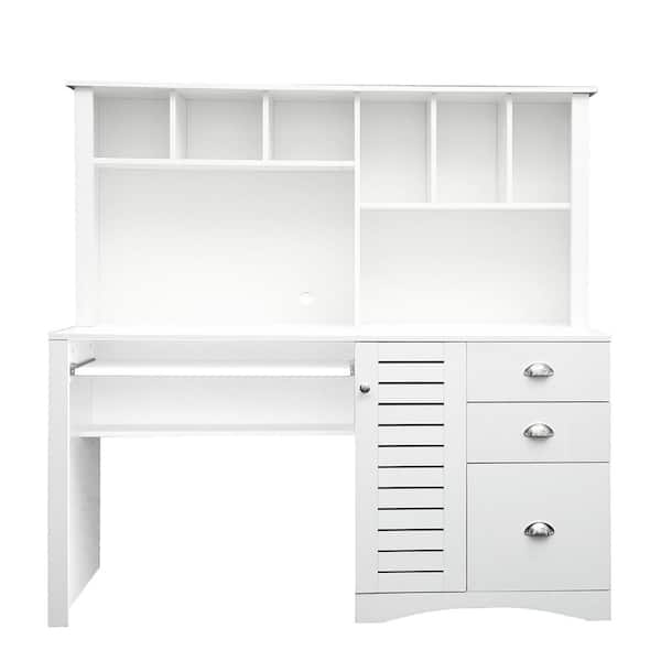 Z-joyee 59.06 in. Rectangular White Home Office Computer Desk with ...