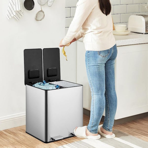Garvee Dual Trash Can, 2 x 4 gal. Stainless Steel Step Trash Can