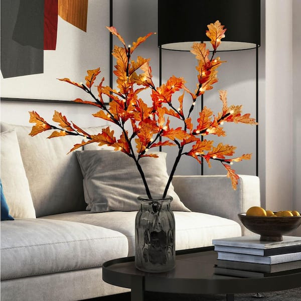 Unbranded 30 in. Red Oak Leaf LED Lighted Artificial Branch