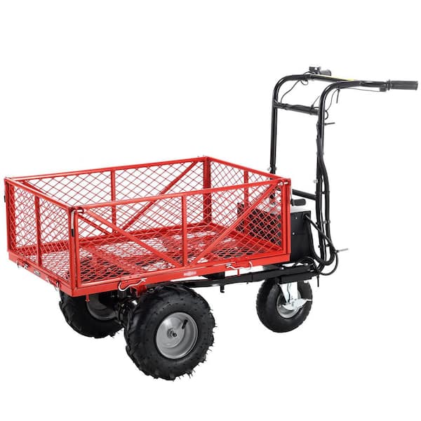 Jillian Outdoor Patio 28.38 cu. ft. Red Steel Wheelbarrow Utility Cart Electric Powered Garden Cart