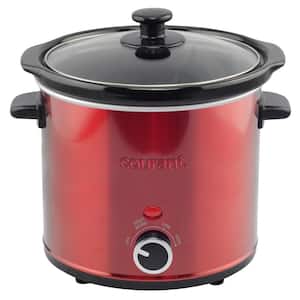 3.2 qt. Crock Slow Cooker, Dishwasher safe, Stainproof Pot and Glass Lid Red Stainless Steel