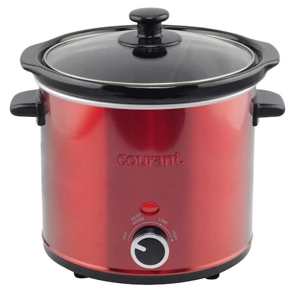 Courant 3.2 qt. Crock Slow Cooker, Dishwasher safe, Stainproof Pot and Glass Lid Red Stainless Steel
