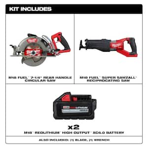 M18 FUEL 18V Lith-Ion Cordless 7-1/4 in. Rear Handle Circular Saw w/Super SAWZALL & (2) High Output 6.0Ah Battery