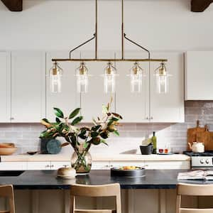 Everett 42 in. 5-Light Natural Brass Vintage Industrial Island Linear Chandelier for Kitchen