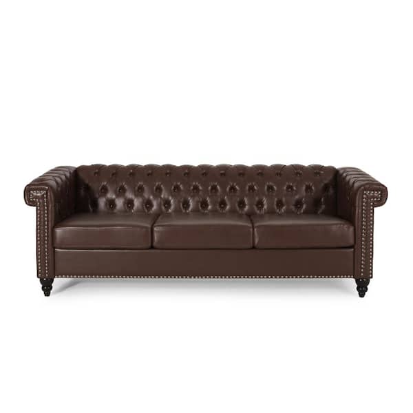 Noble House Kabella 83 in. Wide Dark Brown 3-Seat Square Arm Faux ...