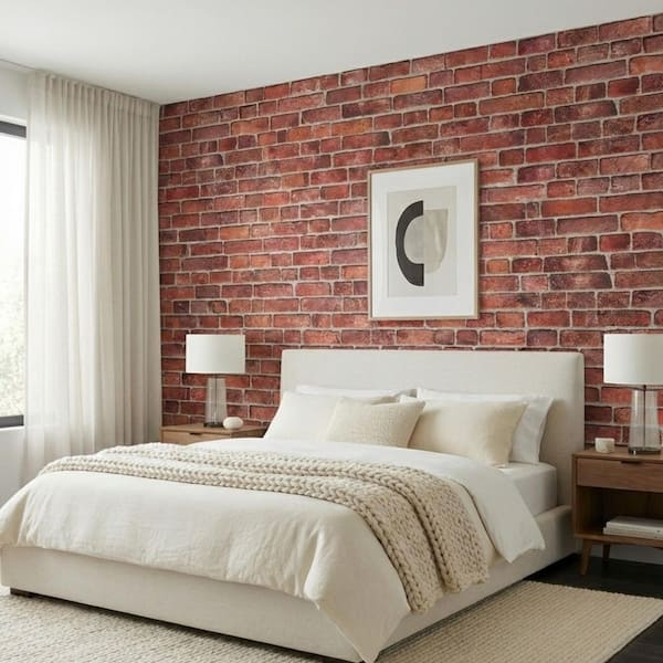 Old Retro Red Brick 3 ft. x 1-1/2 ft. x 3/8 in. 3D PVC Peel and Stick Wall Panels (5-Pack)