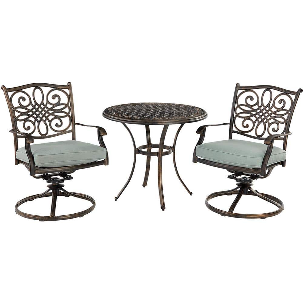 Renditions Bronze 3-Piece Patio Set with Blue Sunbrella Cushions