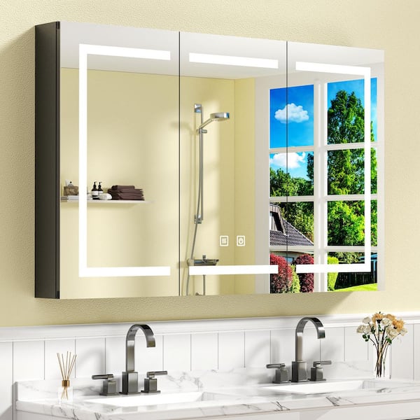 FAMYYT 48 in. W x 30 in. H Matte Black Rectangular Aluminum LED Light ...