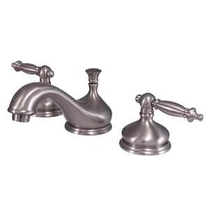 Heritage 2-Handle 8 in. Widespread Bathroom Faucets with Brass Pop-Up in Brushed Nickel