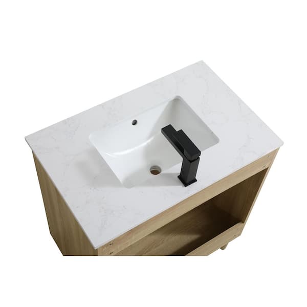 30 in. Single Sink Mango Wood Bath Vanity with White Engineered Marble Top