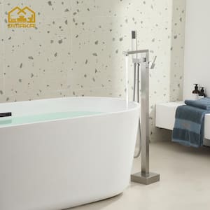 Single-Handle Floor-Mounted Bathtub Faucet High Flow Bathroom Tub Filler with Hand Shower in Brushed Nickel