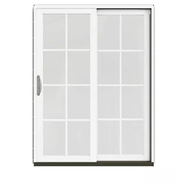 JELD-WEN 60 in. x 80 in. W-2500 Contemporary White Clad Wood Right-Hand 8 Lite Sliding Patio Door w/White Paint Interior
