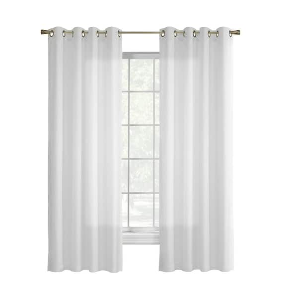 at Home 2-Pack White & Linen Metallic Embroidered Geo Grommet Curtain Panels, 84