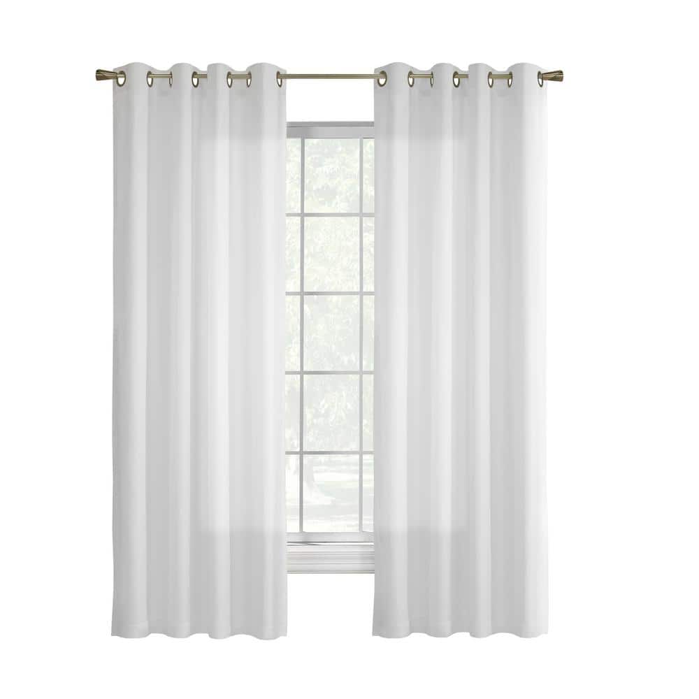 White Polyester Light-Filtering Grommet Curtain Panel with Lace Detail