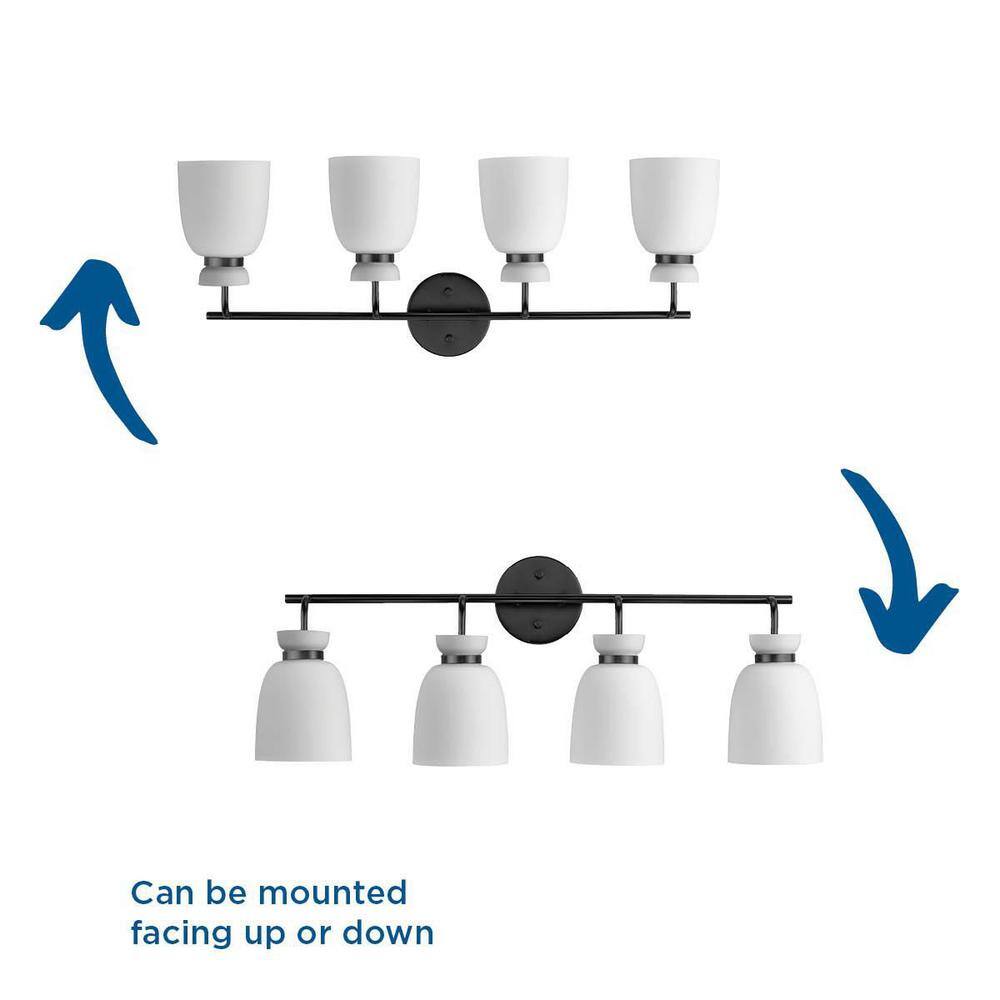 Lexie Matte Black 4-Light Vanity Fixture with Opal Glass Shades