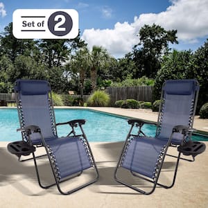 Navy Blue Folding Zero Gravity Steel Outdoor Lounge Chairs (2-Pack)