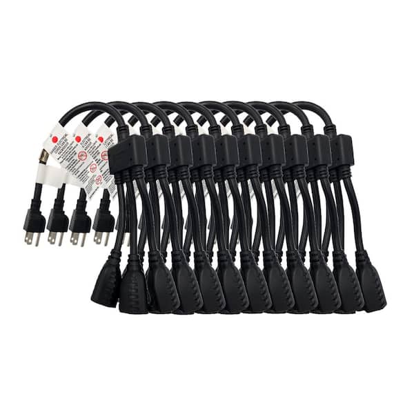 36 in. (3 ft.) 1 to 3 Heavy-Duty 14/AWG 3-Conductors Indoor Power Cord Splitter NEMA 5-15P to 5-15R x 3 Black 10-Pack
