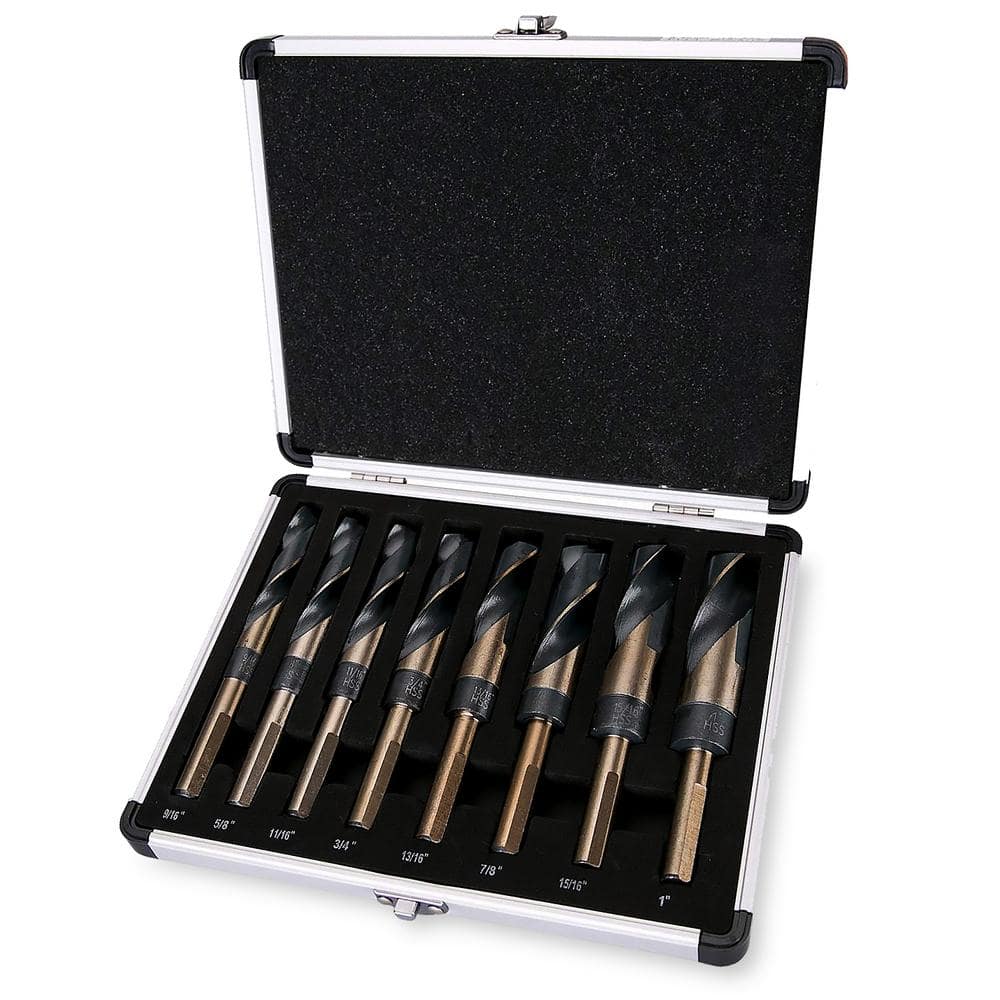 XtremepowerUS 14 in. D x 3 in. H x 12 in. W HSS Cobalt Silver and Deming Drill Bit Set with Storage Case (8-Piece)