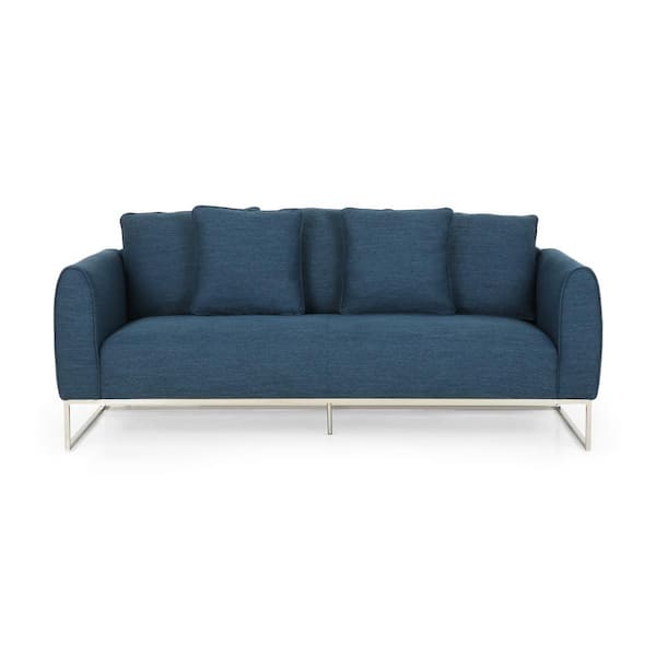 Noble House Canisbay 82.75 in. Navy Blue Solid Fabric 3-Seater Lawson Sofa