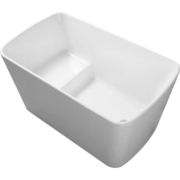 Unbranded 49 in. Acrylic Flatbottom Non-Whirlpool Bathtub Contemporary Soaking Tub with Bathtub Bench in Glossy White