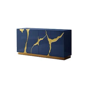 Sanford 69 in. Navy High Gloss with Gold Accent Modern-Sideboard